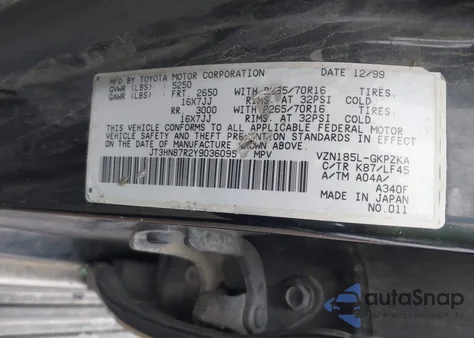 2000 Toyota 4Runner Limited V6 z USA, uszkodzony, nr VIN JT3HN87R2Y9036095